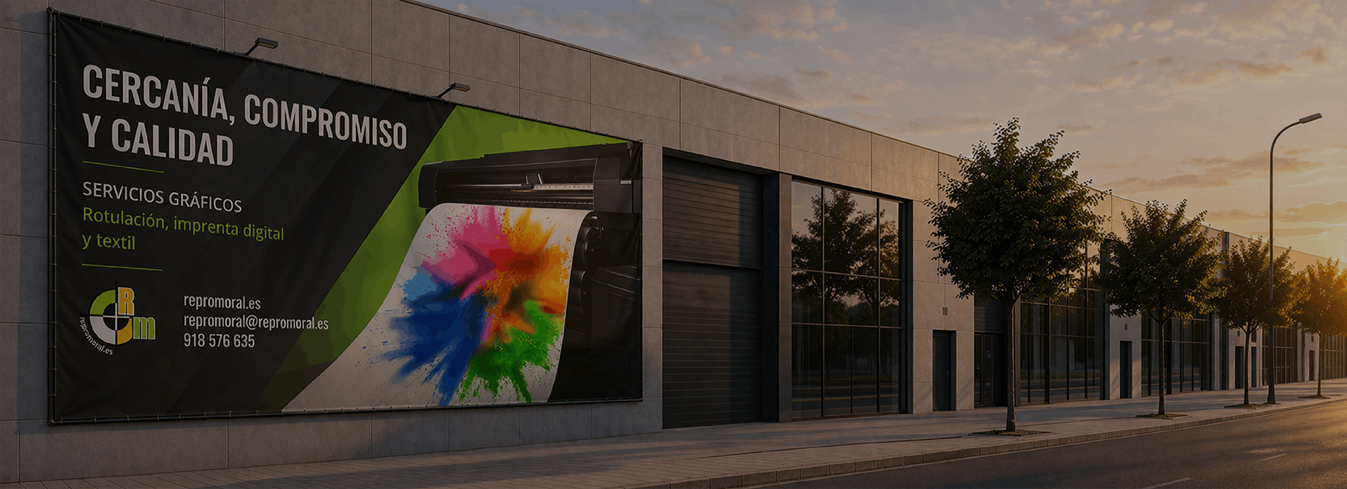 Publicidad de Repromoral con servicios de imprenta digital, rotulación y textil en Moralzarzal